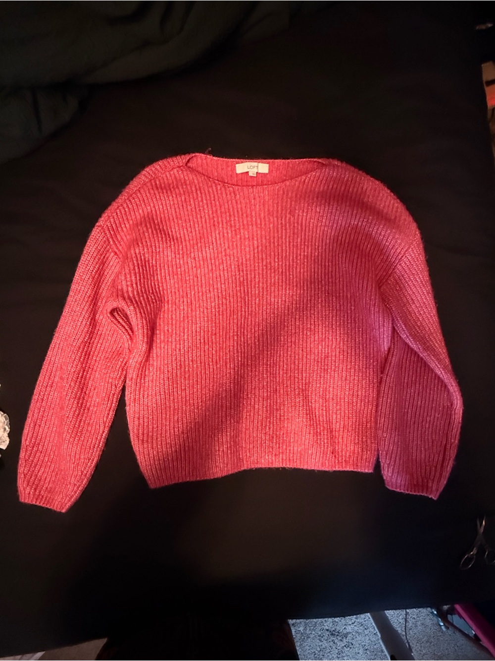 LOFT Bright Pink Ribbed Crewneck Sweater